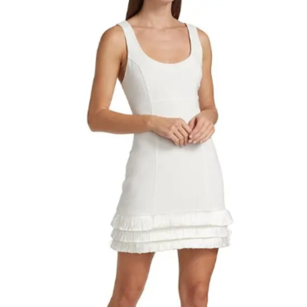 CINQ À SEPT - Hattie Fringe Hem Minidress - Ivory - Size 10